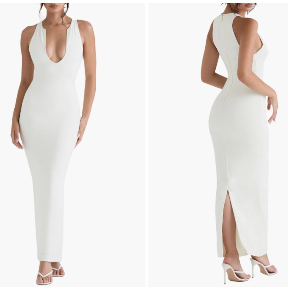 House of CB Eleanora Ivory Plunge Maxi Dress L+/XL - Picture 4 of 7